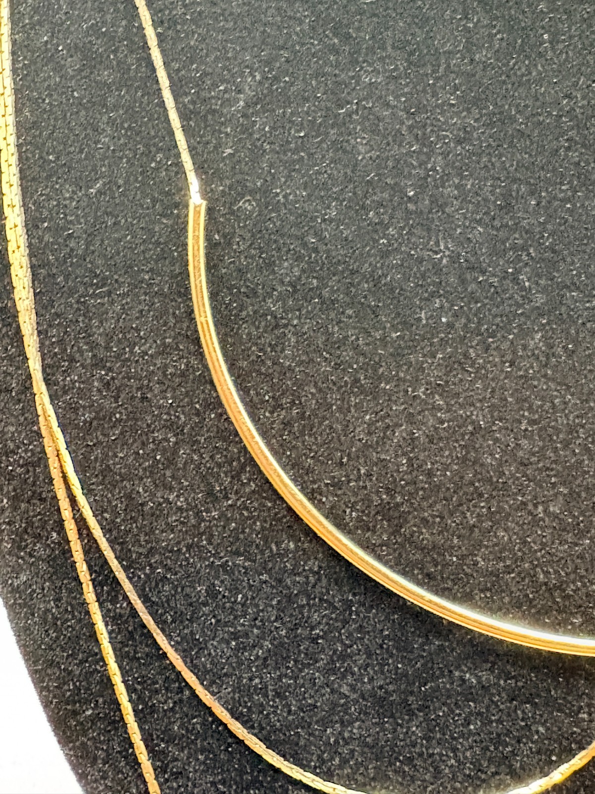 Gold Tone Triple Strand Layered Necklace Curved Bar Adjustable Unbranded Modern