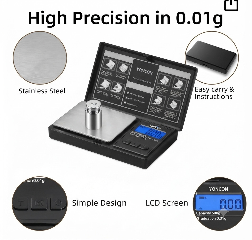 Digital Pocket Scale 500g x 0.01g Precision Gram Scale LCD Display