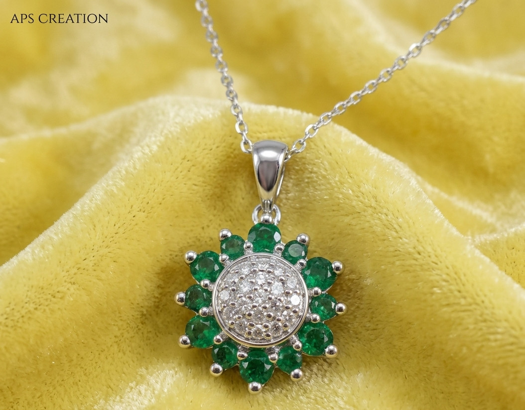 3CT Emerald Moissanite Flower Pendant 14K White Gold Finish Gift for Her