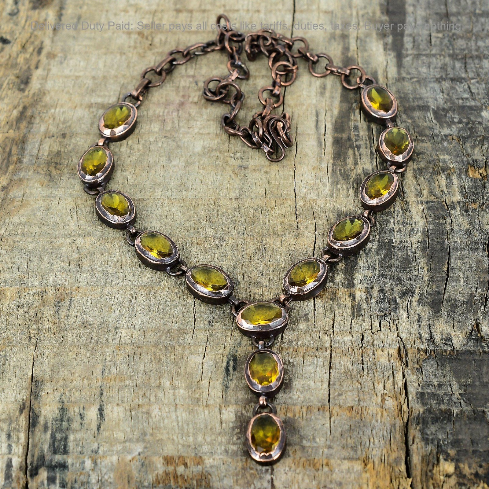 Valentines Deal Copper Citrine Gemstone Engagement Electroformed Chain Necklace