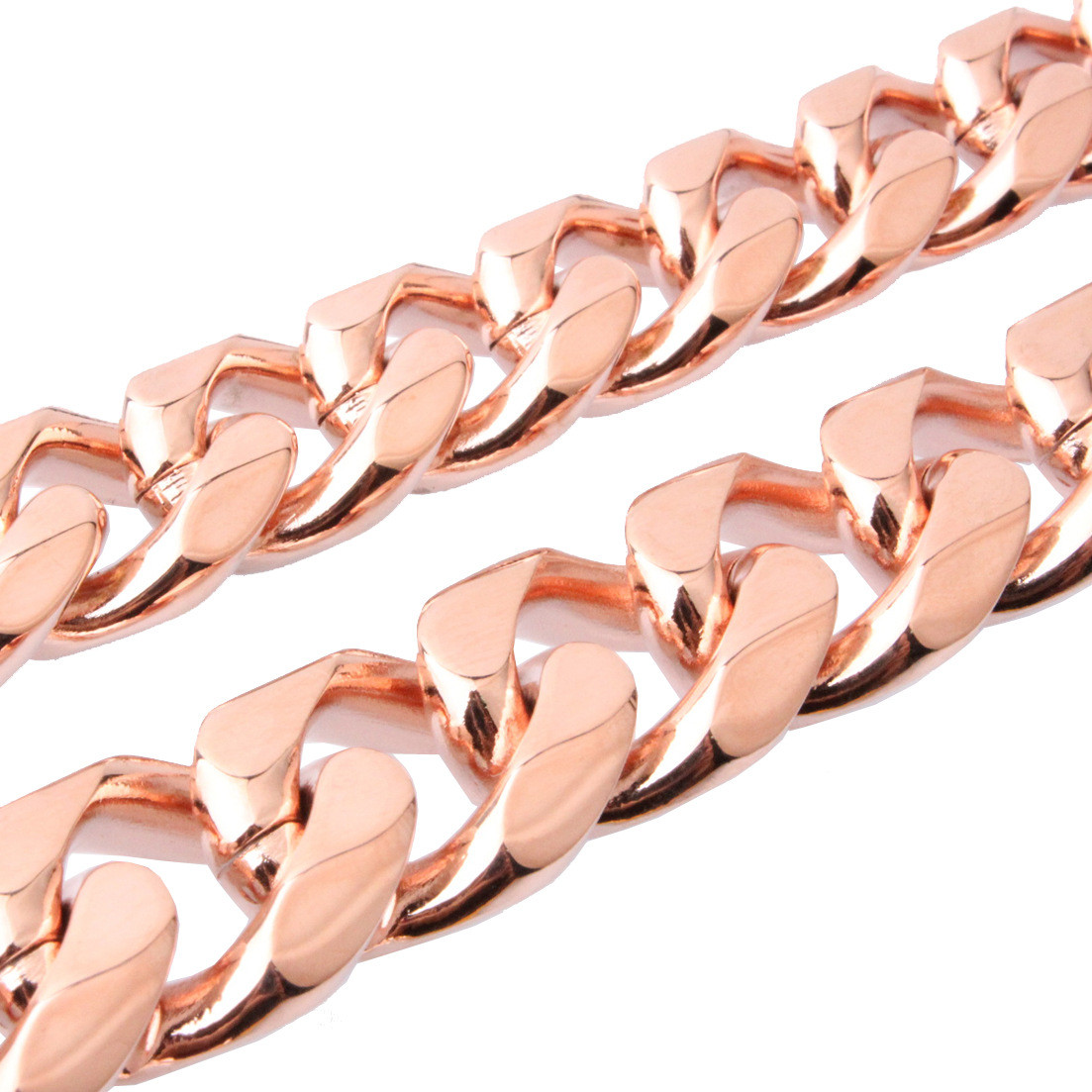 15mm Men’s Rose Gold Stainless Steel Curb Cuban Link Chain Necklace 16″-40″