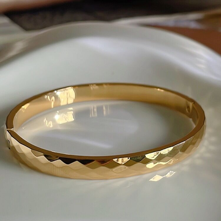 4/6mm Woman 18k Gold Plated Stainless Steel Rhombus Polish Bracelet Bangle Cuff