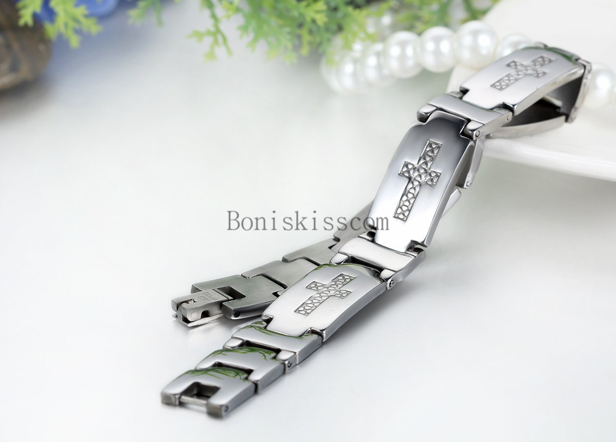 Stainless Steel Cross Link Eternity Chain Men’s Bracelet Cuff Bangle Wristband