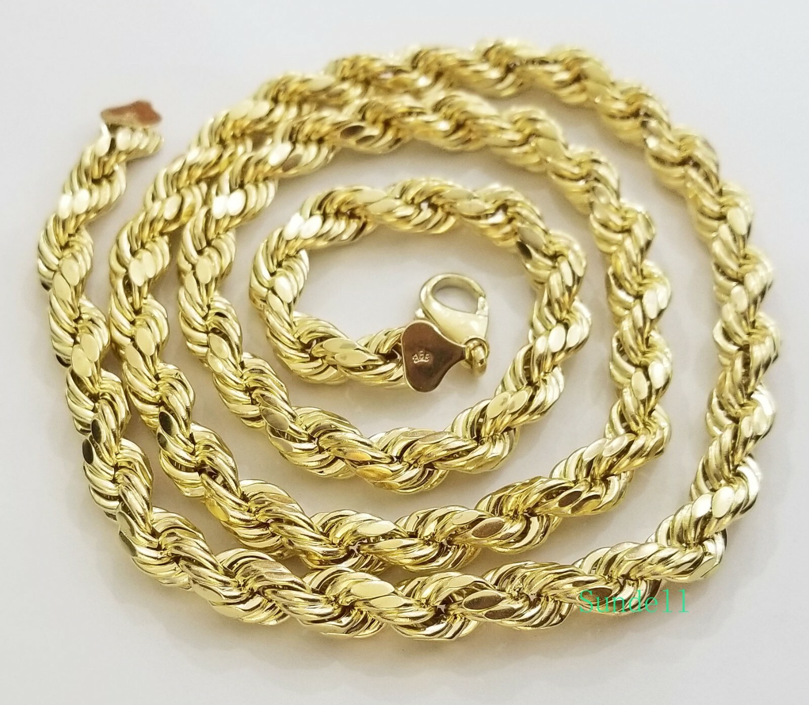 10k REAL Yellow Gold Rope Chain necklace 10mm 22″ Men thick diamond cut