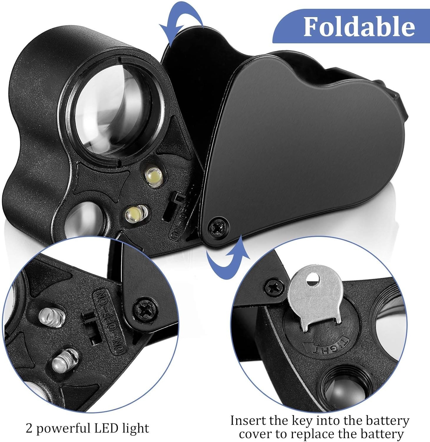 30X 60X Illuminated Jewelers Eye Loupe Foldable Magnifier Bright LED Light Gold