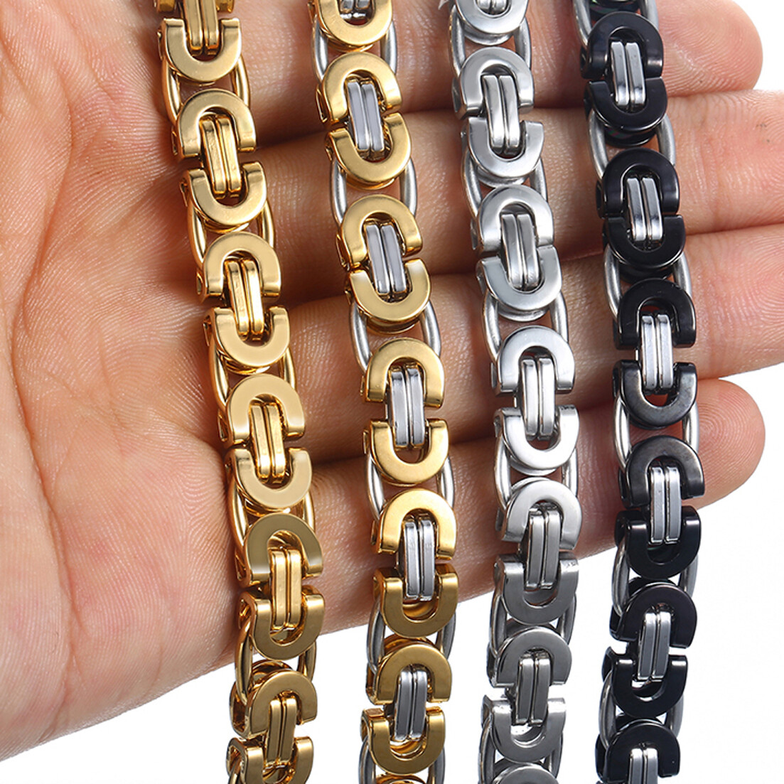 6/8/11mm Fashion Stainless Steel Womens Men Chain Flat Byzantine Necklace 7″-40″