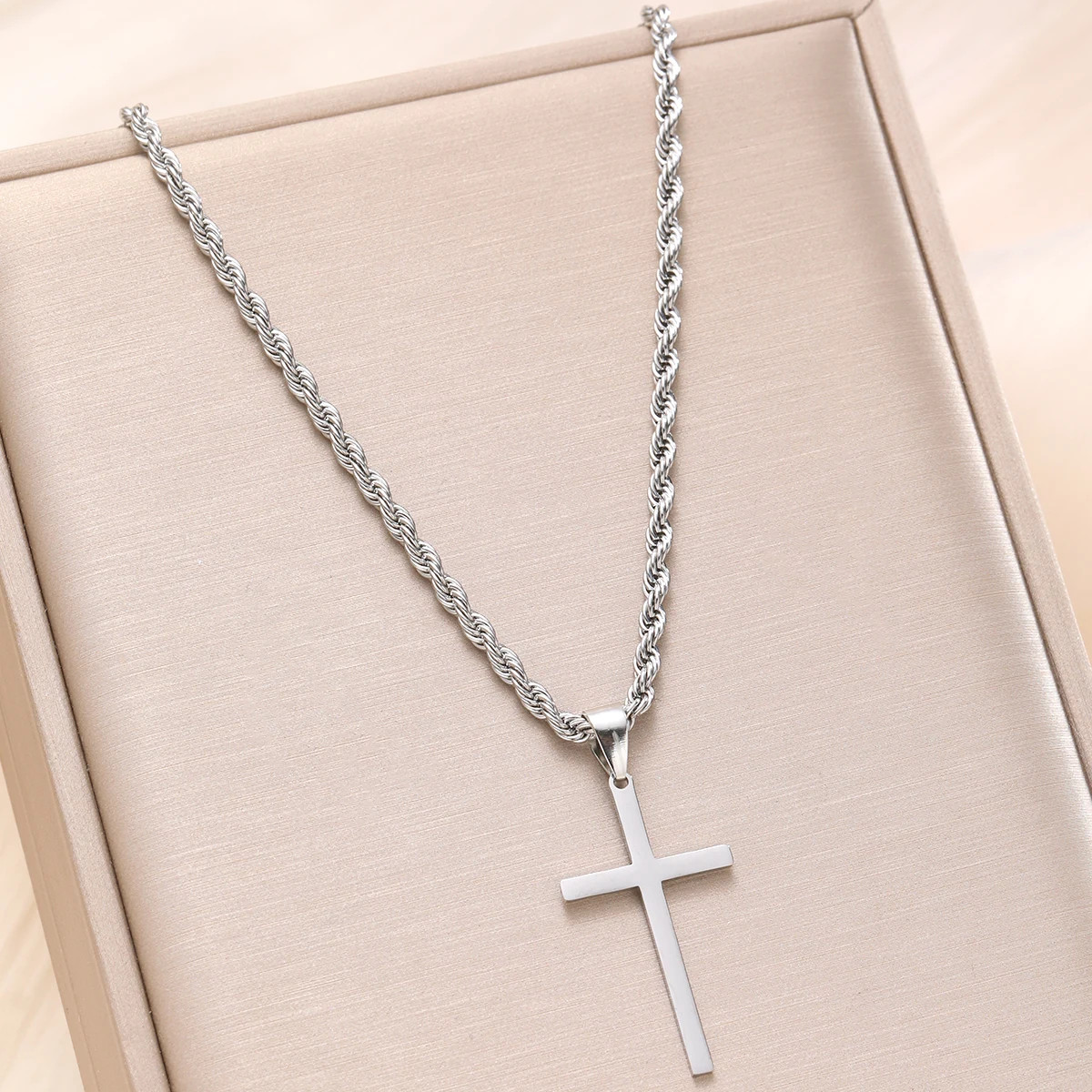 Stainless Steel Cross Pendant Necklace Minimalist Gold Color Jewelry Men Women