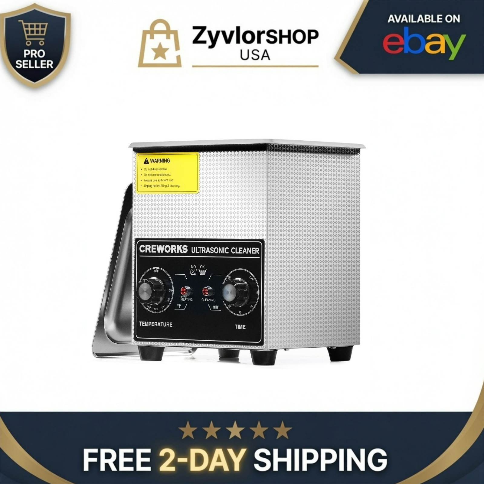 CREWORKS 2L Ultrasonic Cleaner with Heater & Timer for Jewelry & More
