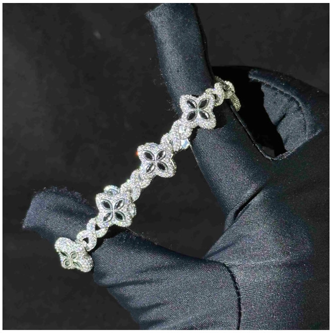 Hip Hop Flower Cuban Vvs Moissanite Iced Out Bracelets