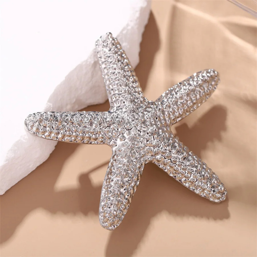 Silver Tone Starfish Seashell Brooch Ocea Beach Summer Pin Coastal Jewelry Gift