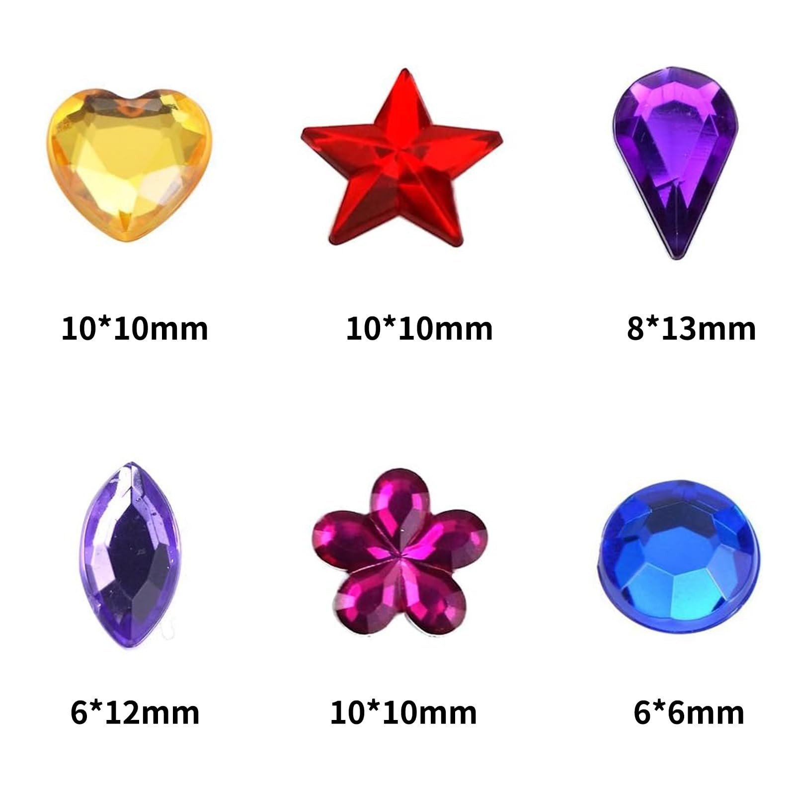 1200Pc Acrylic Flatback Gems Rhinestone Jewels for Crafts Jewelry Making, 6-13mm