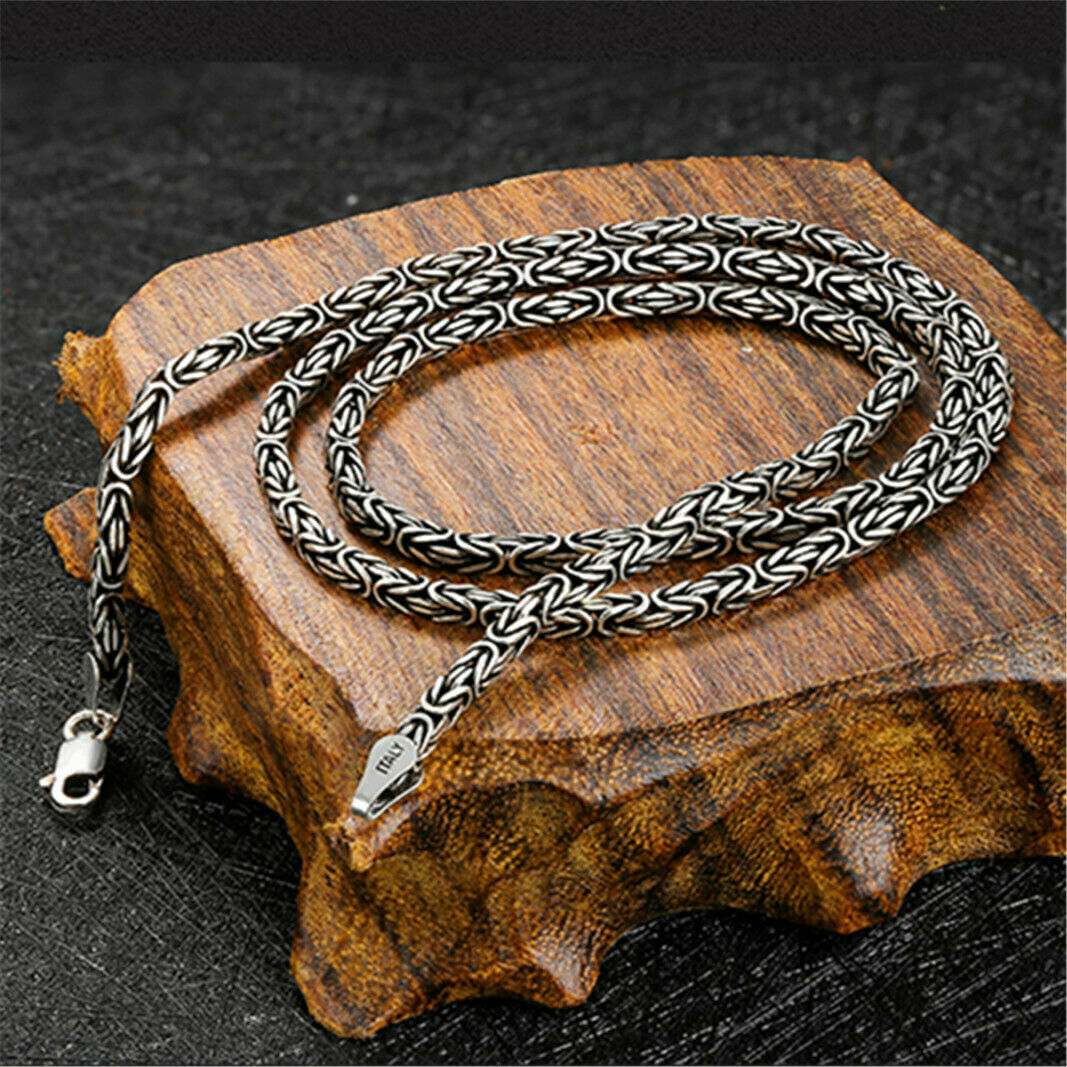 Pure Solid 925 Vintage Sterling Silver Necklace 2.5mm Byzantine Link Chain