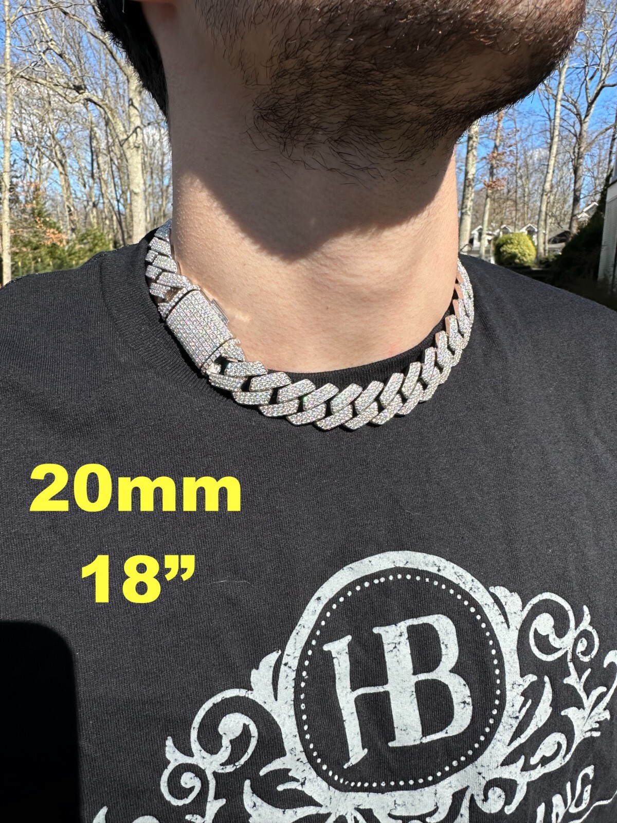 MOISSANITE Real Miami Cuban Link Prong Chain Iced Hip Hop 925 Silver Necklace