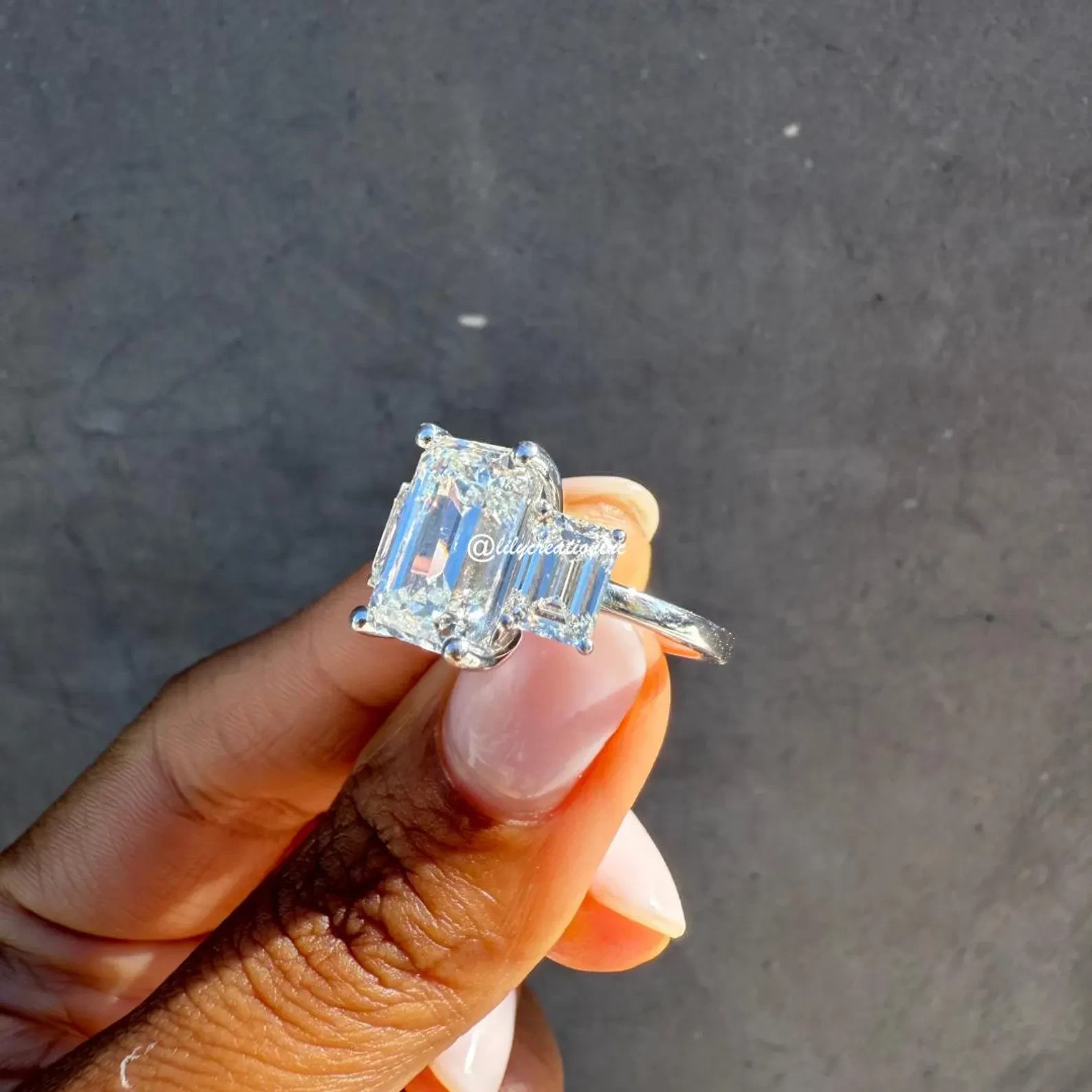 5Ct Emerald Cut IGI Certified 3 Stone Lab Grown Diamond Engagement Ring 14K Gold