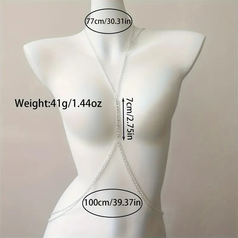 Sexy Silver For Women Rhinestone Body Chain Necklace Crystal Bikini Jewelry