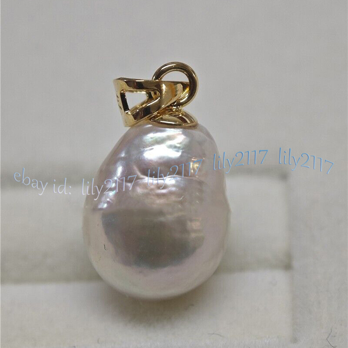 12-14mm Genuine Natural South Sea White Baroque Pearl Pendant 14K Yellow Gold