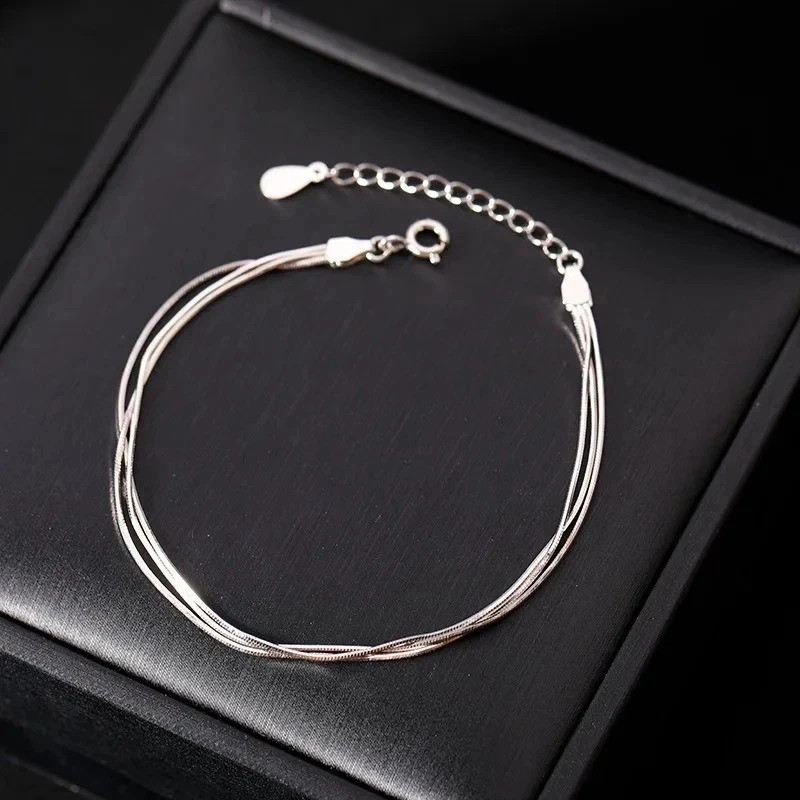 Women’s 925 Sterling Silver Multilayer Snake Chain Foot Ankle Bracelet New USA