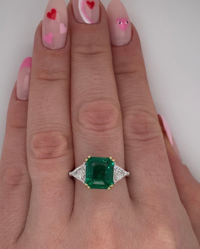 14k White Gold Ring 5.01 Ct Certified Lab Created Green Emerald Diamond Size 5 6