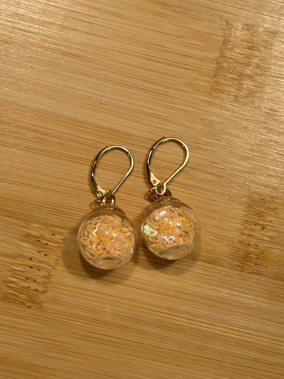 Handmade Stainless Steel Leverback Earring With Glass Globe Charm Yellow Hearts