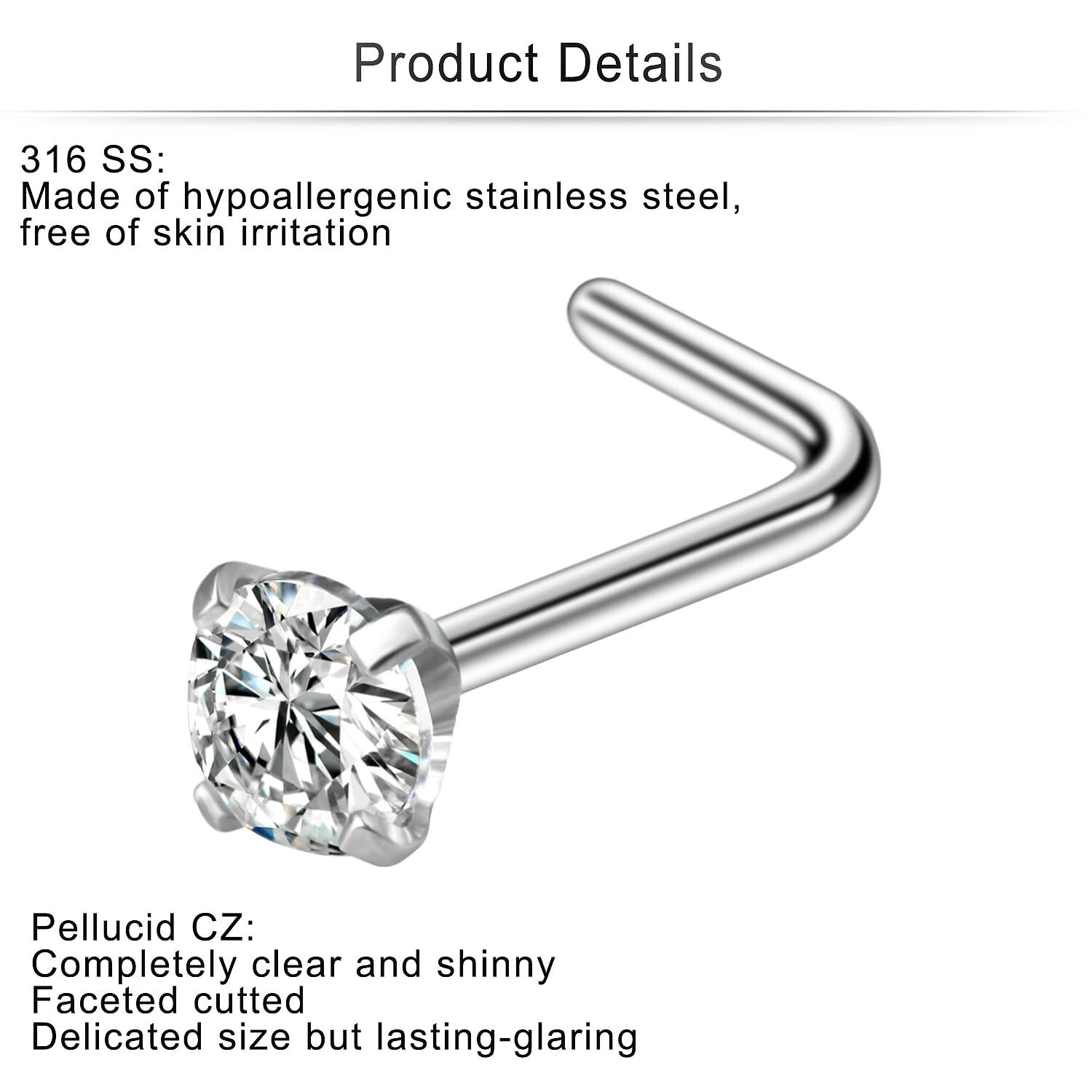 Cisyozi 18G Nose Rings Studs Hypoallergenic Nose Piercings 316L Surgical Stee…