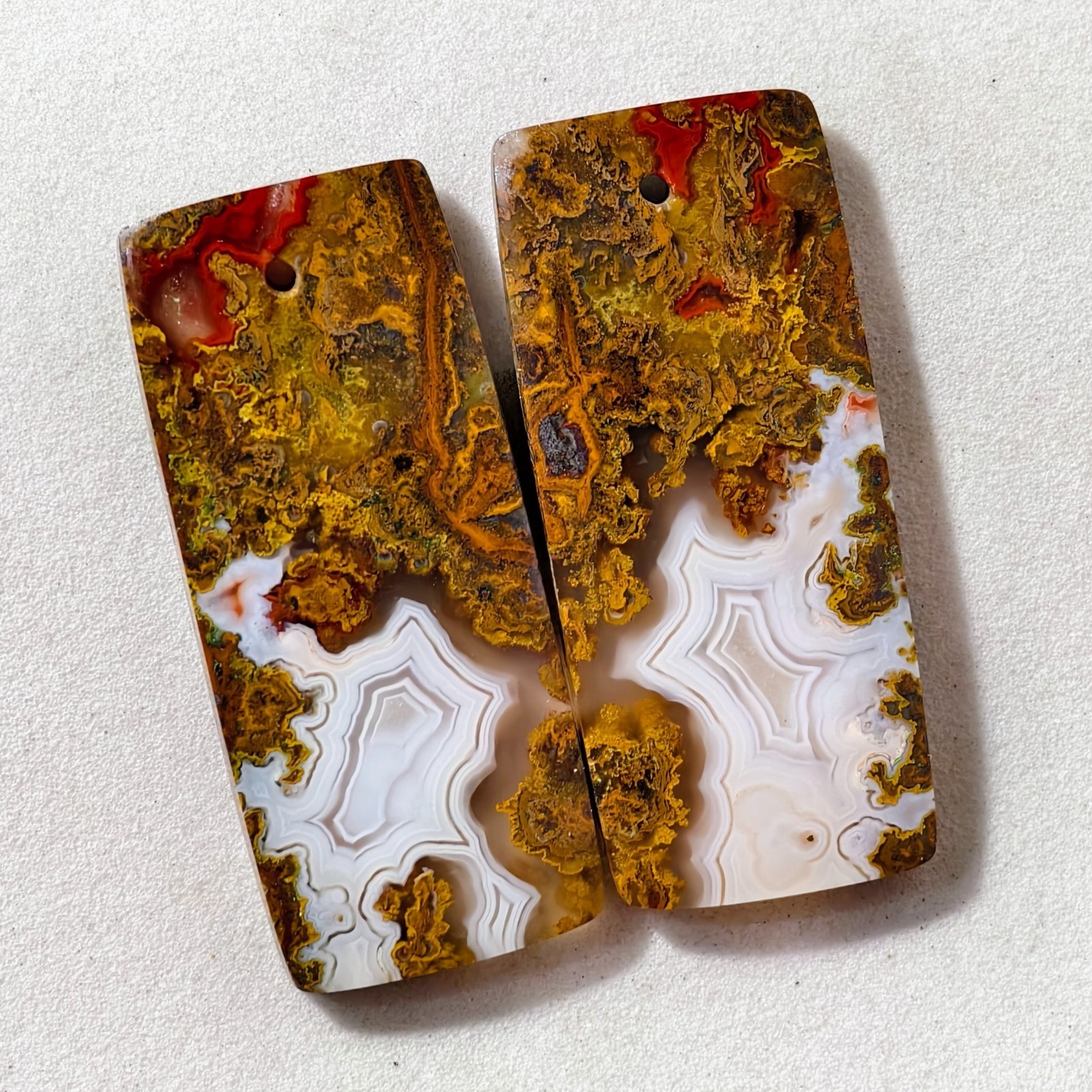 46 Cts Natural Seam Agate Drilled Match Pair Cabochon Gemstone 35.4 X 15.6 MM