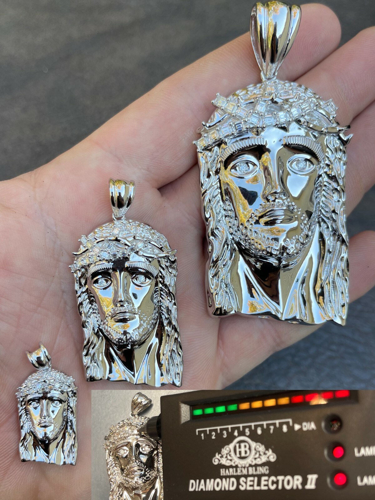 925 Sterling Silver Jesus Piece Pendant Real Baguette MOISSANITE Necklace ITALY