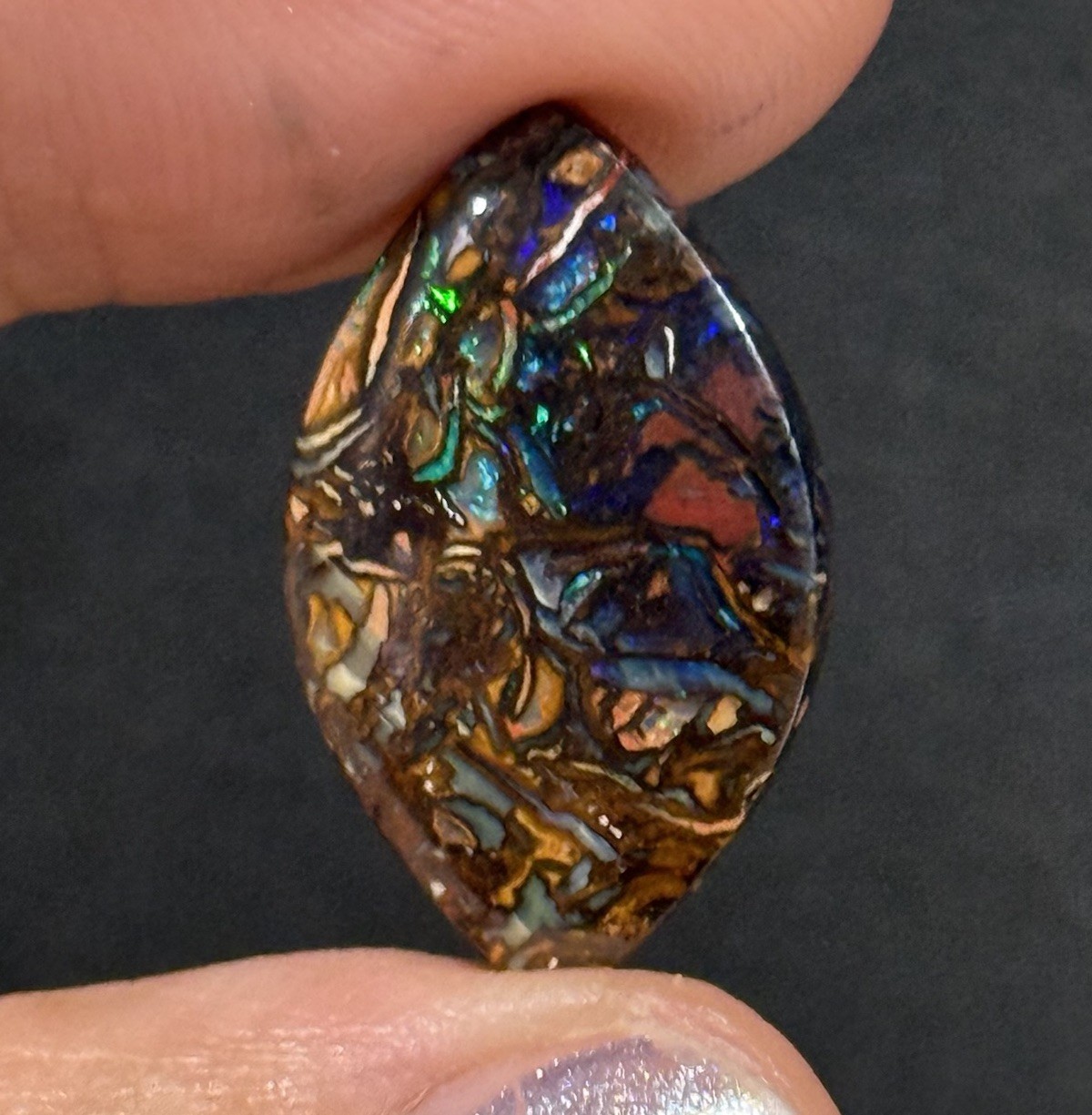 8.05ct 24×14.6×2.7mm Finely Polished Australian Koroit Boulder Opal Cabochon