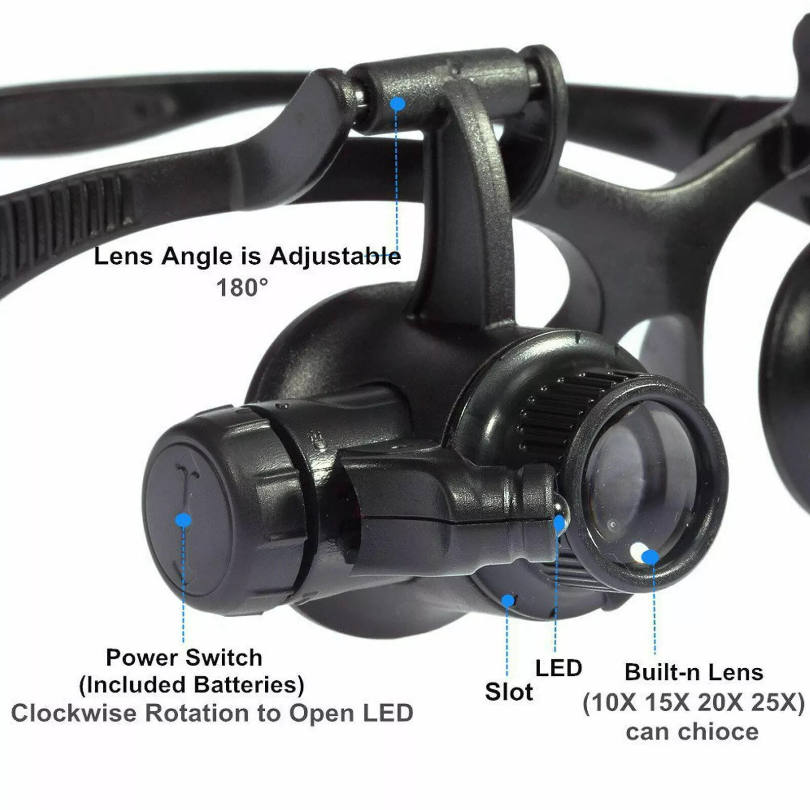 Double Eye Jewelry Watch Repair Magnifier Loupe Glasses With LED Light 8 Lens US