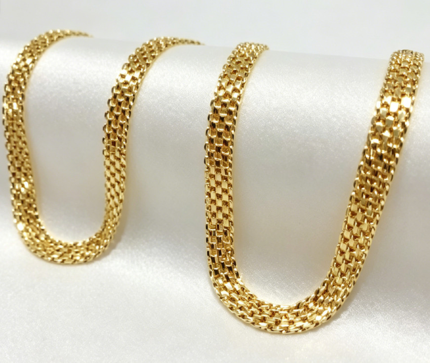 Solid 18K Yellow Gold Bohemian Multi Layer Wide Necklace Chain Gift 8mm 20inch