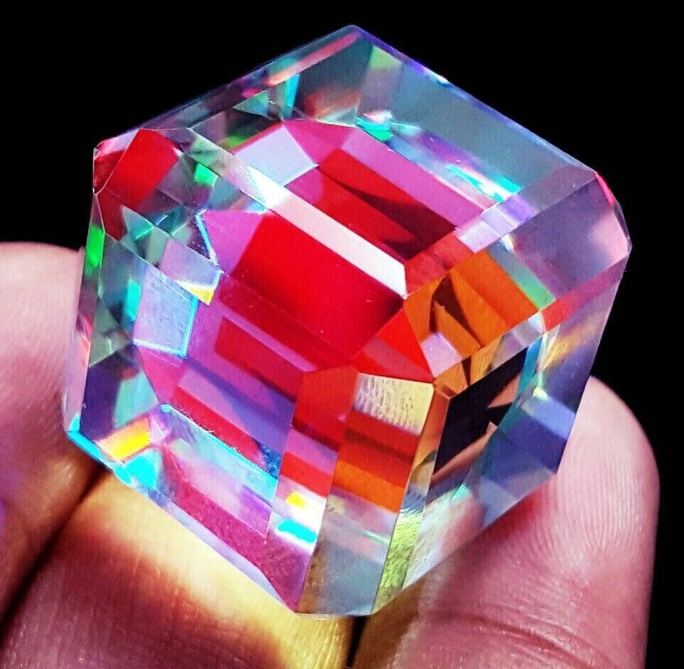 Certified 200 Ct Natural Cube Cut Rainbow Color Mystic Quartz Loose Gemstone 1