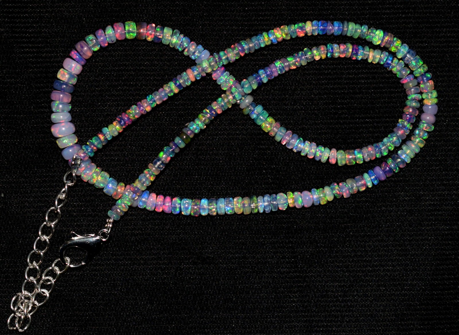 16″Natural Ethiopian Opal Wello Fire Opal Gemstone Bead Necklace 02