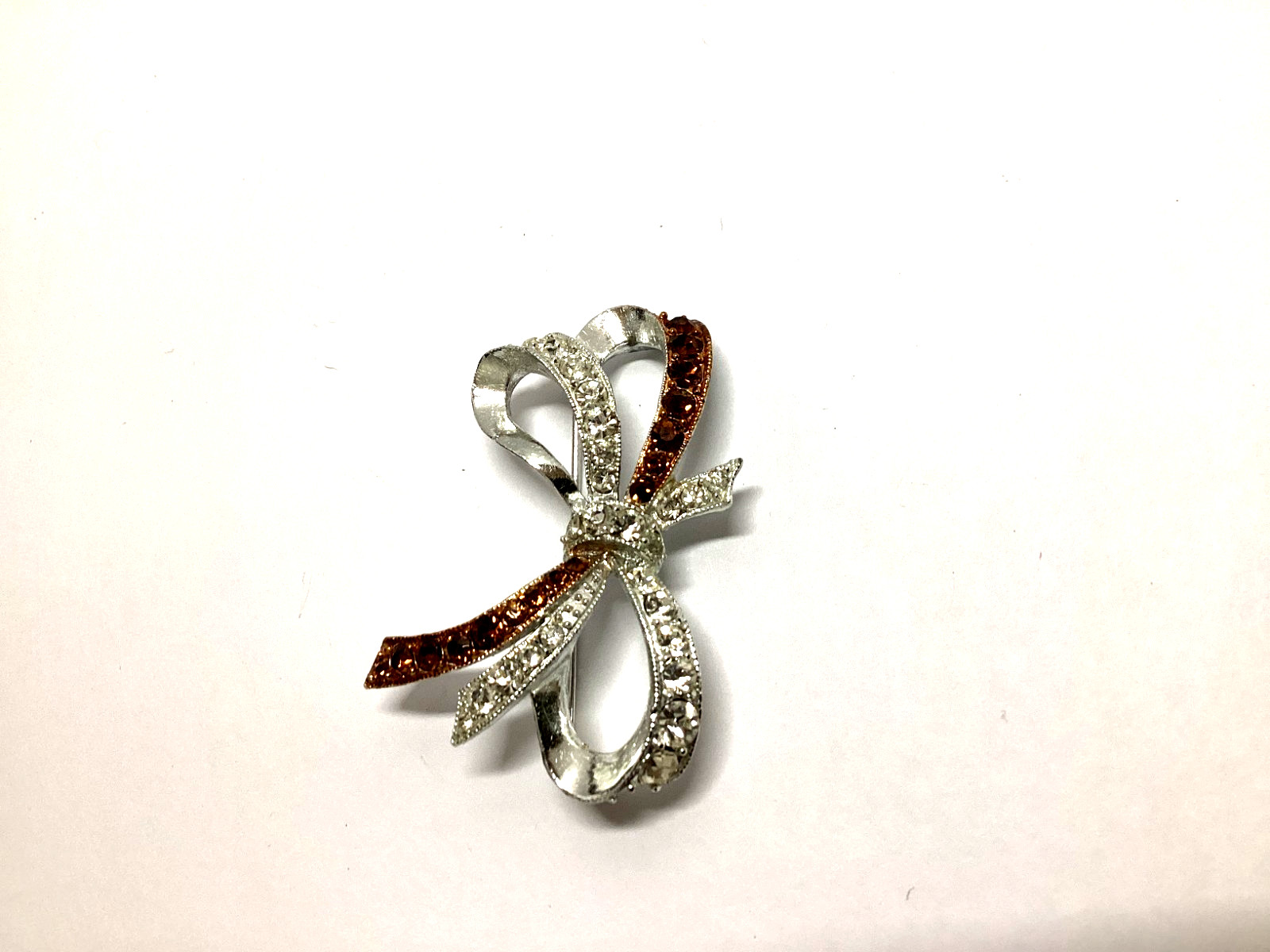 Rhinestone Bow Brooch-Unsigned