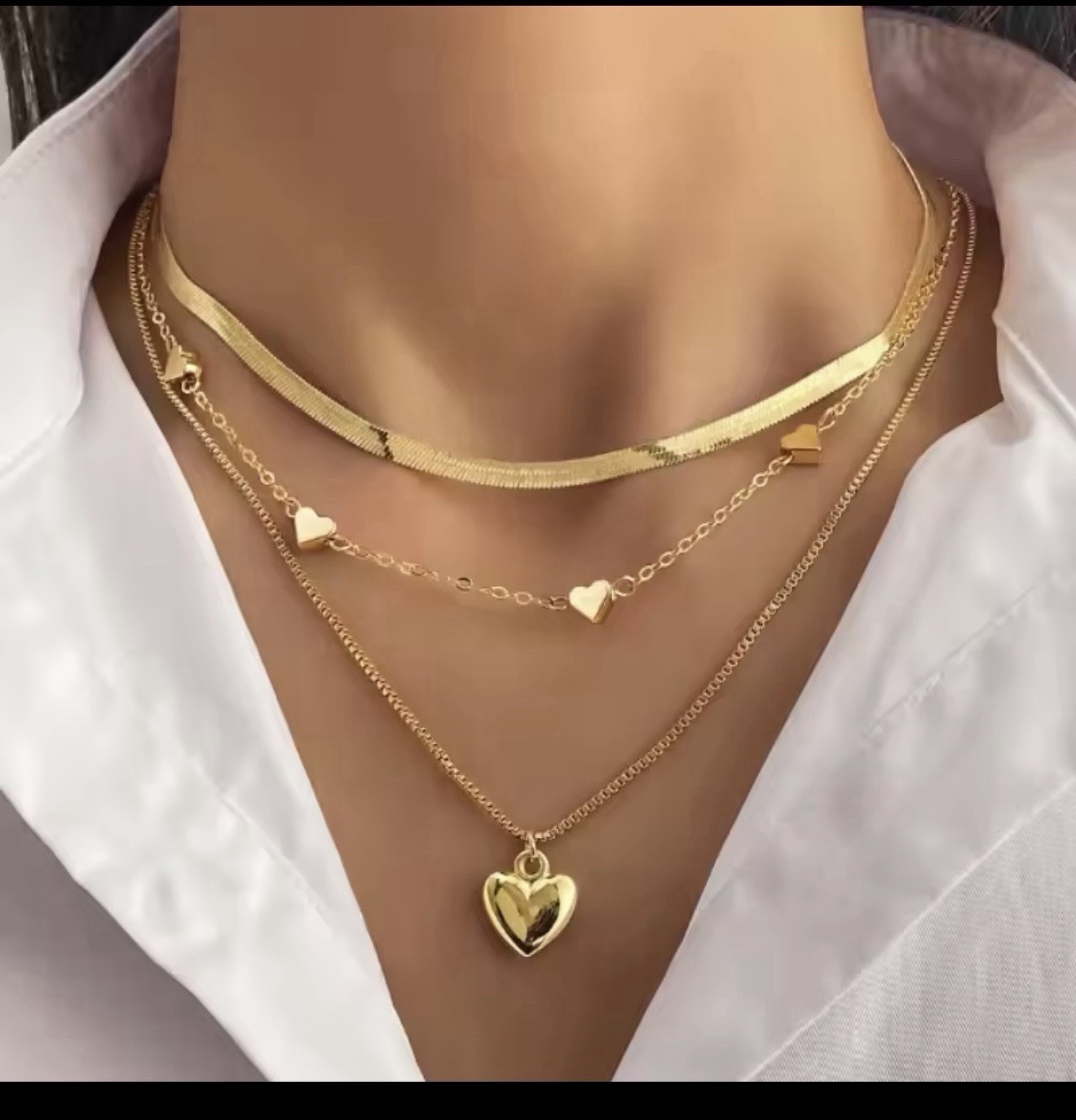 New Fashion Chain Love Pendant Multi Layer Necklace, Women’s Personalized metal
