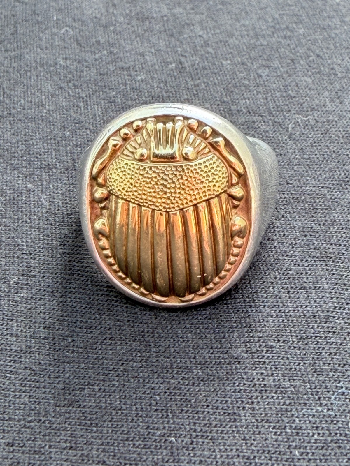 DAVID YURMAN PETRVS® SCARAB SIGNET RING sz 7 Sterling silver with 18-kt gold