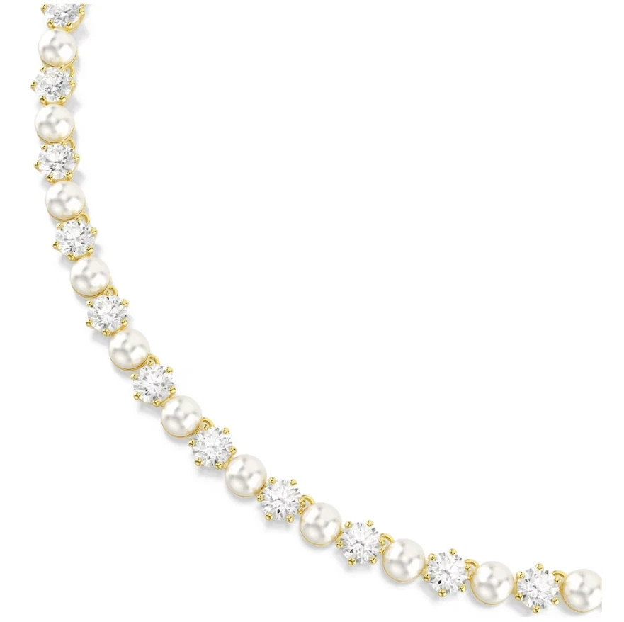Swarovski Matrix Tennis necklace Crystal pearl, Round cut White Gold-tone plated