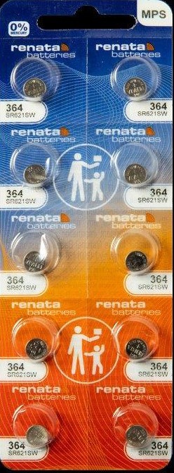 Renata 364 100 FRESH BATTERIES*NEW PACKING* SR621SW 0% MERCURY SWISS MADE