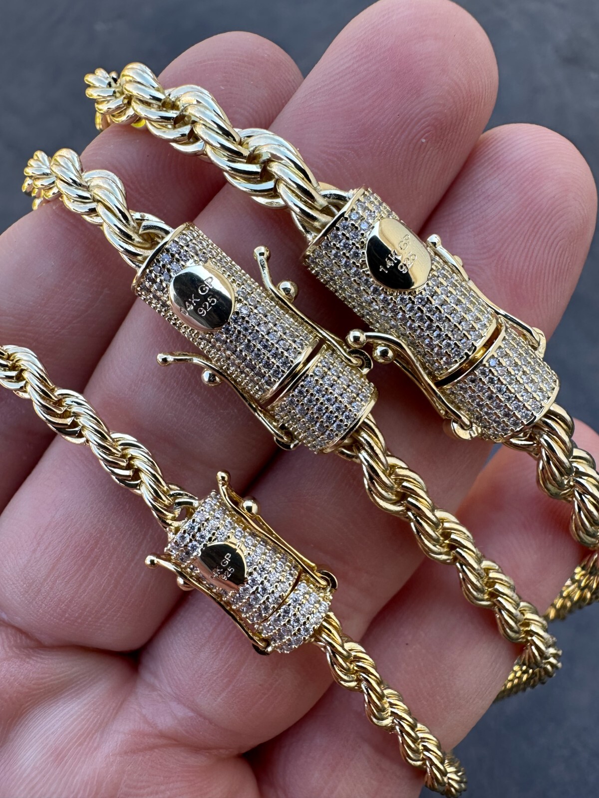 Iced MOISSANITE Clasp 14k Gold Plated Stainless Steel Rope Chain Necklace 4-6mm