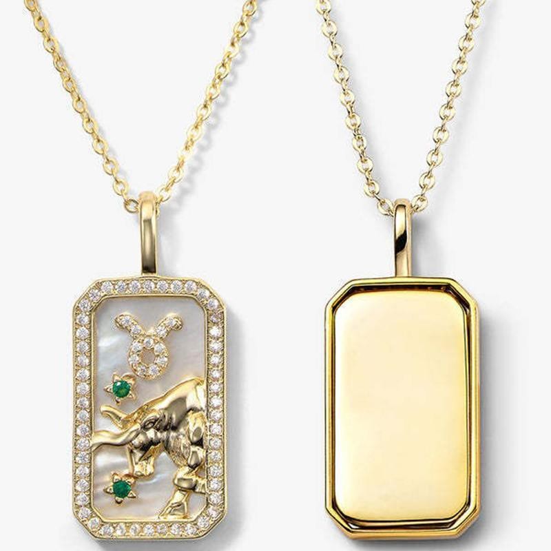 Zodiac Amulet Necklace Colored Birthstone Necklace Constellation Jewelry Gift