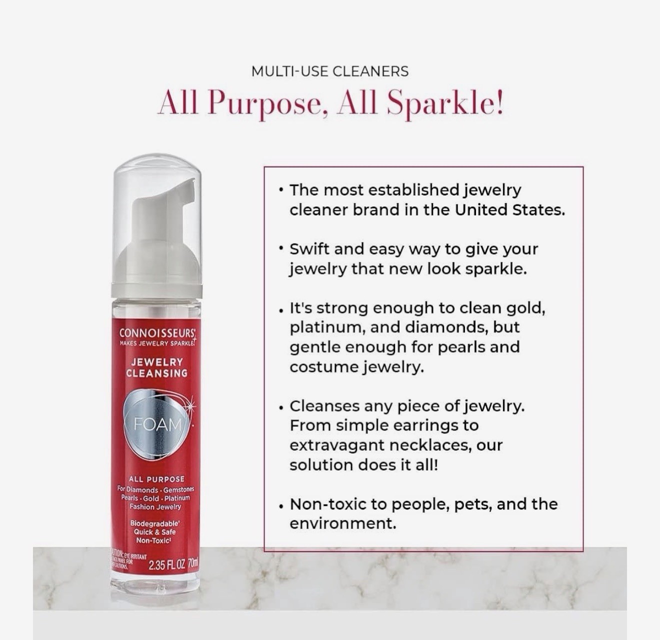 CONNOISSEURS All-Purpose Jewelry Cleansing Foam, Quick and Easy Jewelry Cleaner