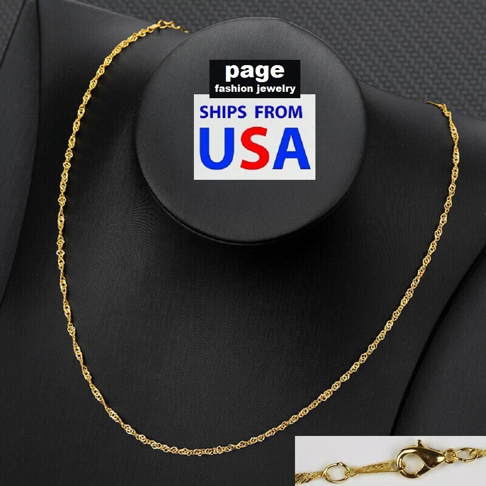 1pc – Beautiful Fashion Jewelry 18″ Gold 2mm Water Wave Women’s Chain Necklace