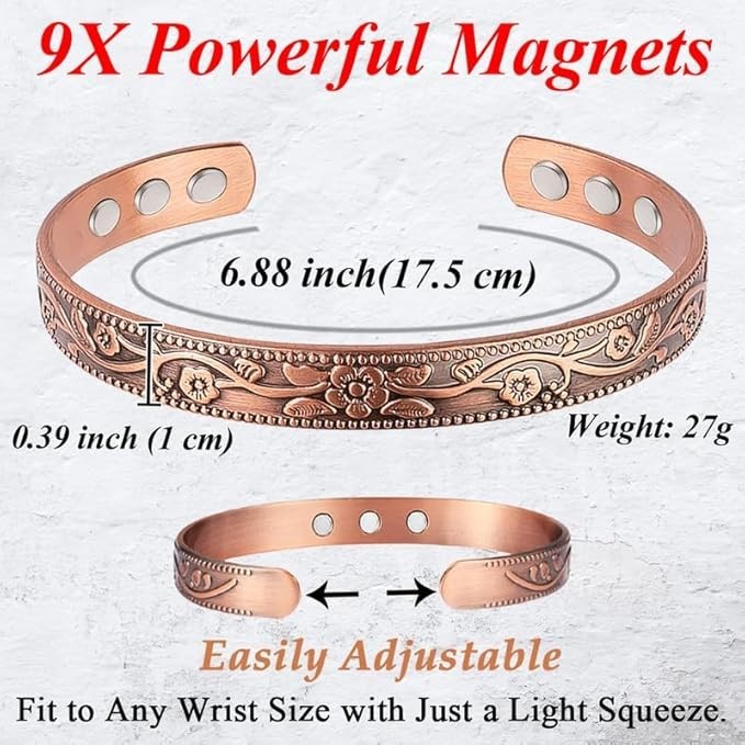 Copper Magnetic Bracelet for Arthritis Pain Relief Powerful Magnets Energy Cuff