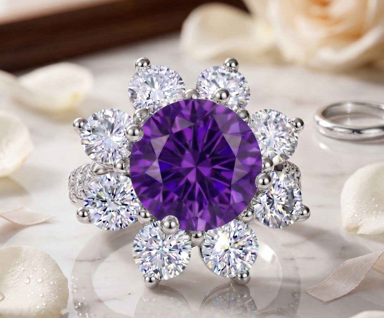 6.20 Ct Certified Round Cut Purple Natural Diamond Ring VVS1 White Gold Finish