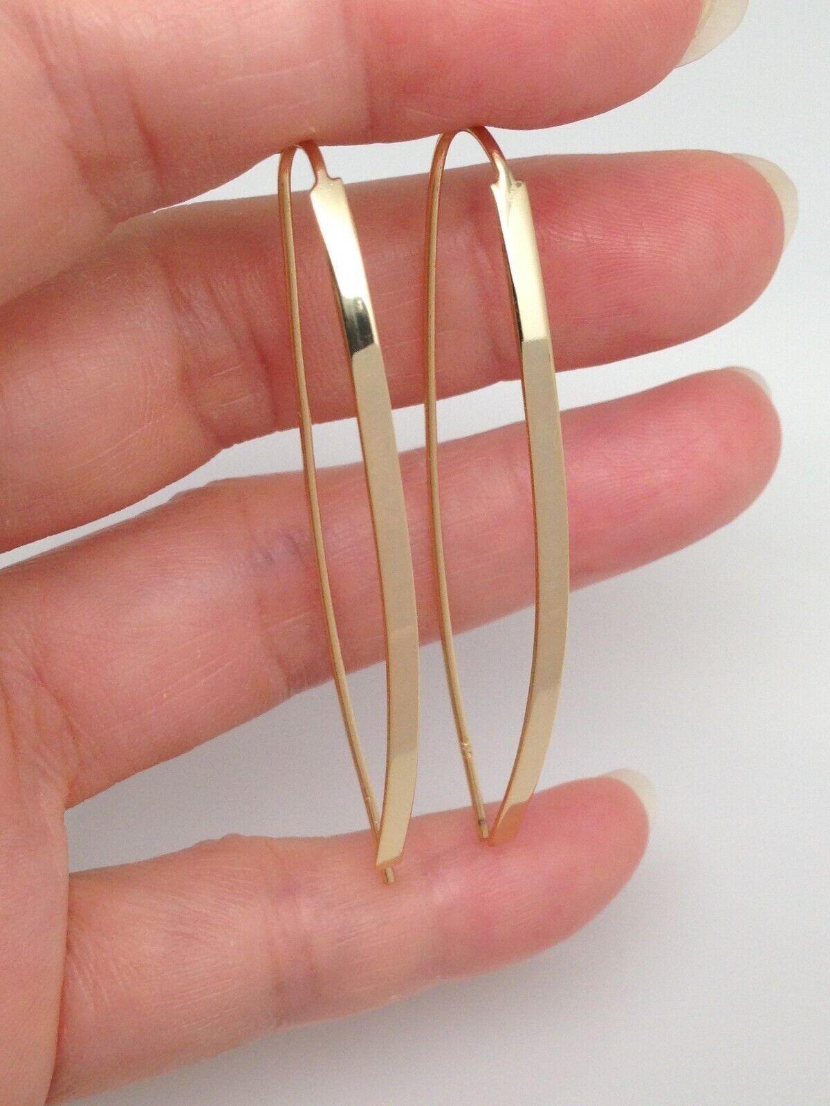 Sterling Silver 925 Curved Bar Threader Hoop Earrings Oval Gold 50mm x2mm /53mm