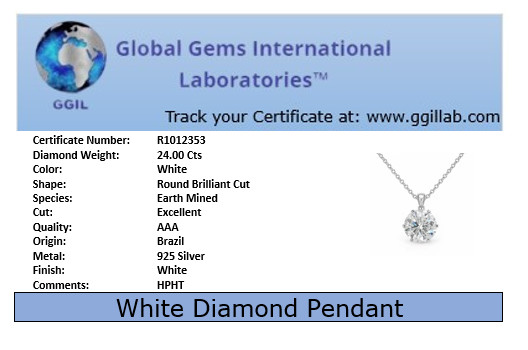 RARE 24 Ct Certified White Diamond Solitaire Pendant-PROMO-FREE Diamond Studs