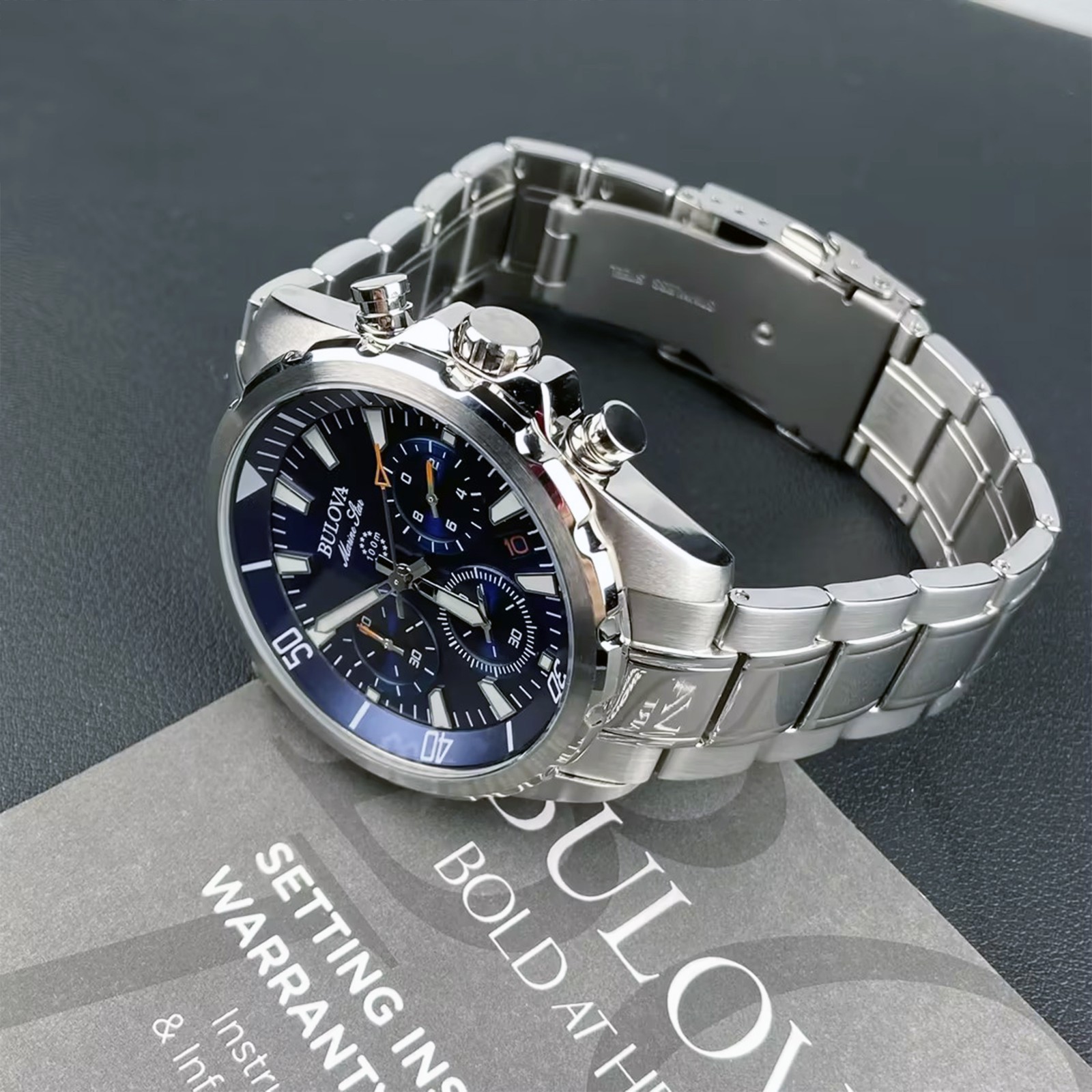 Men’s Bulova Marine Star Blue Dial Chronograph 96B256 Quartz New Watch 43mm