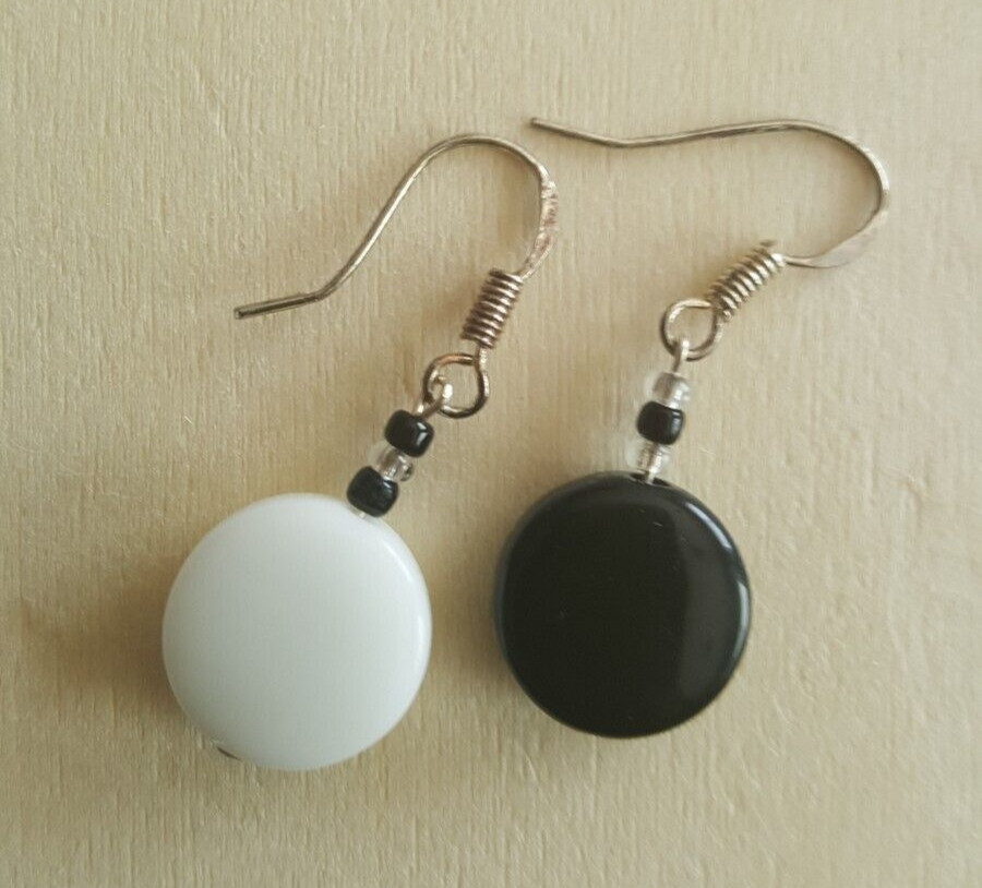 Handmade in USA- Round Black & White Onyx earrings- Modern looks – Free Shipping