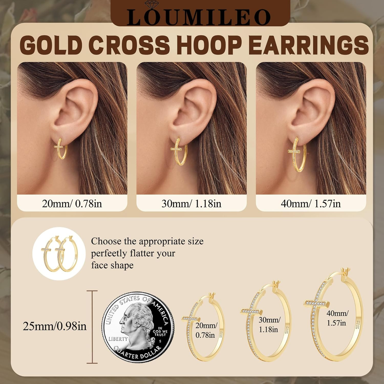 Sterling Silver Cross Hoop Earrings for Women 30MM – Hypoallergenic 14K Gold Pla