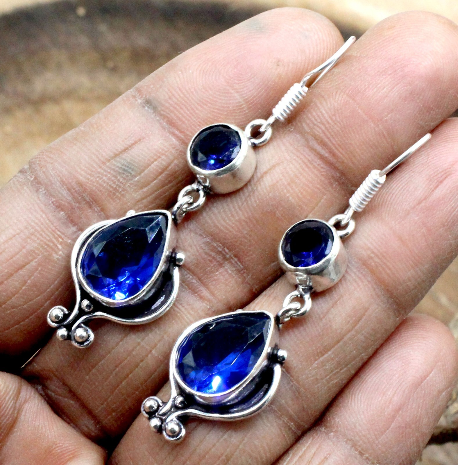 Blue Tanzanite Gemstone 925 Sterling Silver Handmade Jewelry Earring Size-1.50