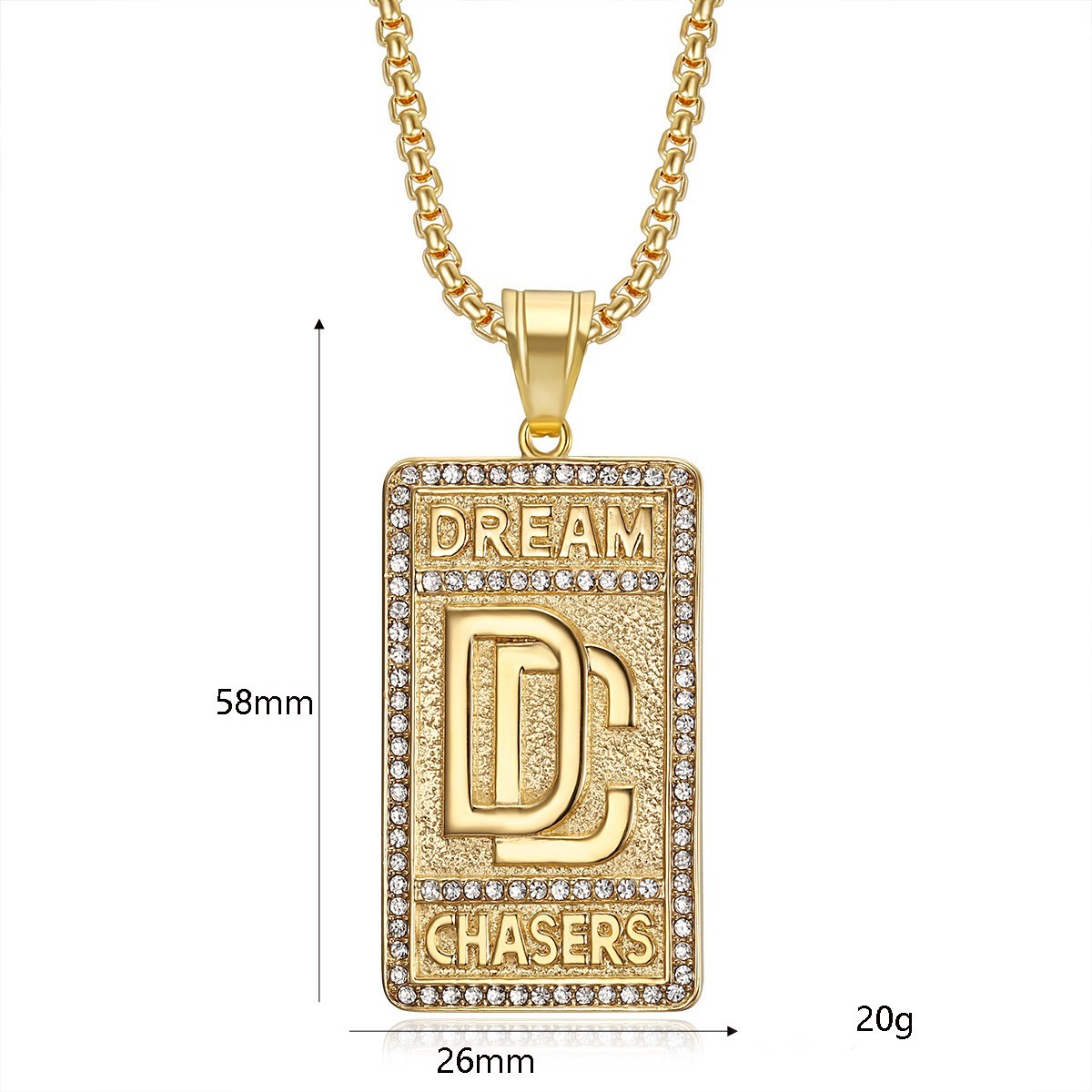 Hip Hop Iced CZ Bling Dream Chasers Pendant Necklace Gold Plated Chain Jewelry