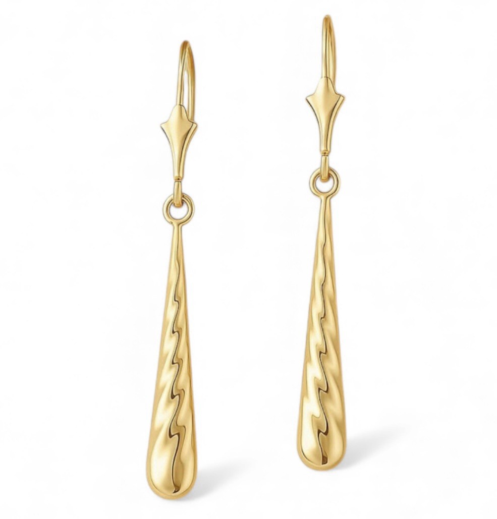 9ct Gold Drop Earrings 30 x 4mm Dangle 375 Yellow Gold Made in Italy RRP £156